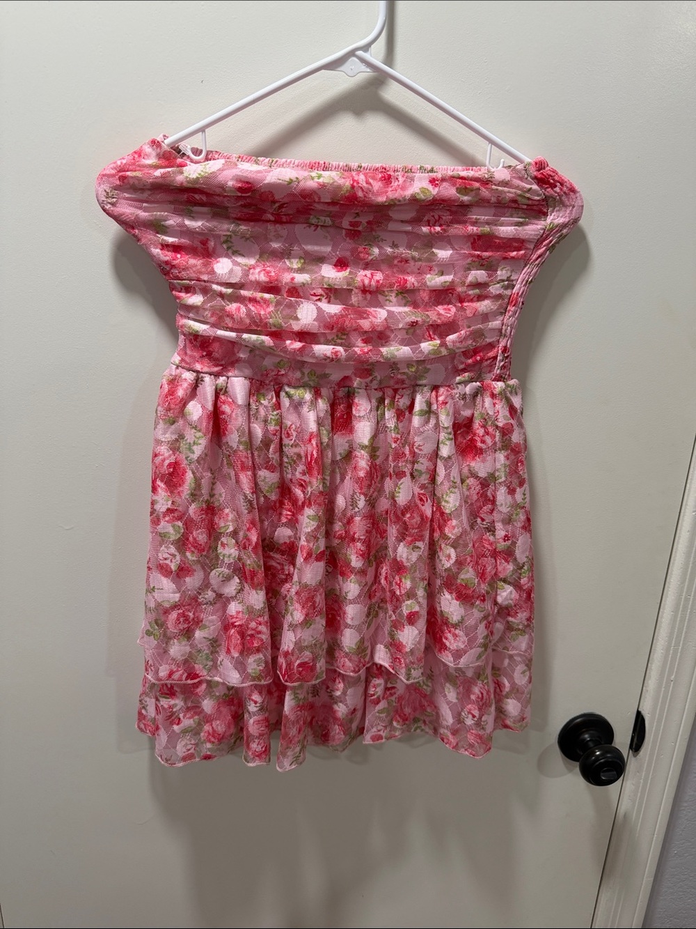 Pink Floral Strapless Mini Skirt